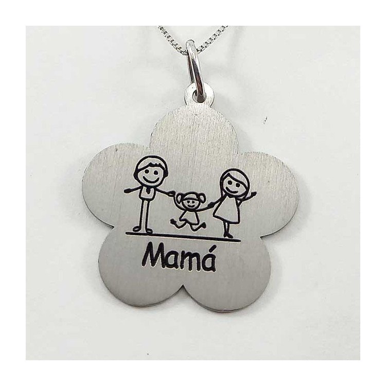 Gargatilla Mamá con su familia en flor. Plata de ley 925 milésimas.
