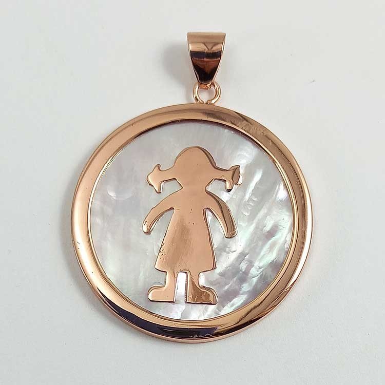Colgante de nácar y plata 925 chapada en rosa con silueta de una niña