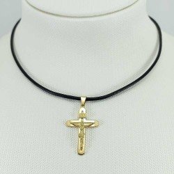 Crucifijo con Cristo en contraste mate-brillo de oro de ley 18 kilates