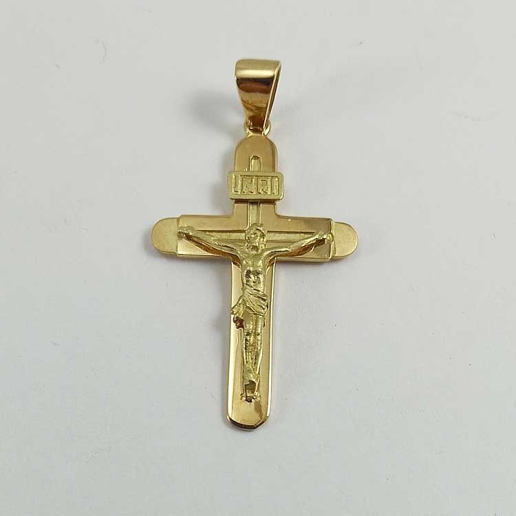 Crucifijo con Cristo en contraste mate-brillo de oro de ley 18 kilates