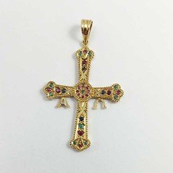 Cruz de Asturias o la Victoria en oro de ley 18k con piedras preciosas