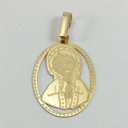 Medalla con la Virgen niña grabada con laser en oro de ley 18 quilates