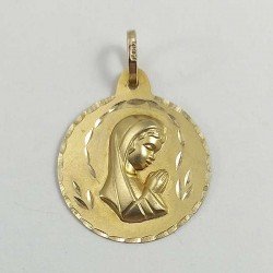 Medalla de la Virgen niña en oro mate de ley 9 quilates, 375 milésimas