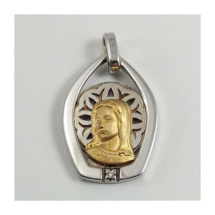 Medalla Finor de la Virgen niña en plata 925 mls y oro 18 quilates