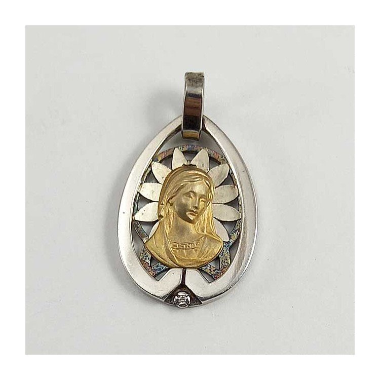Colgante Finor de la Virgen niña en plata de ley 925 mls y oro 18 k