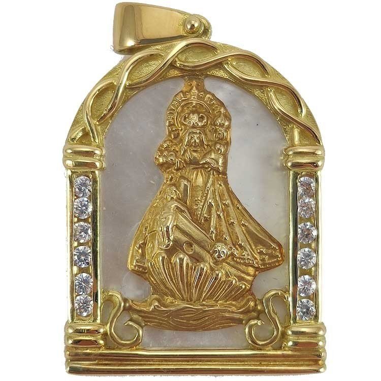 Medalla de la Virgen de la Barquera en oro de 18 k y nácar