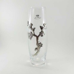 Jarrón pequeño de cristal decorado con flores en plata bilaminada