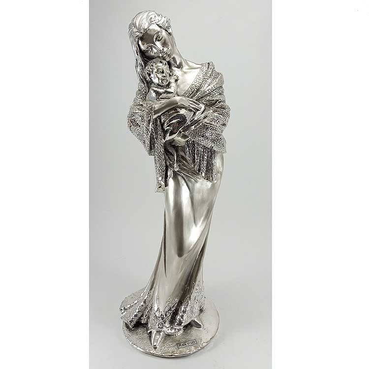 Figura de mamá con bebé en brazos de plata de primera ley bilaminada