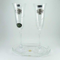 copy of Juego de vasos de tubo y jarra de cristal de Bohemia con aros de boda