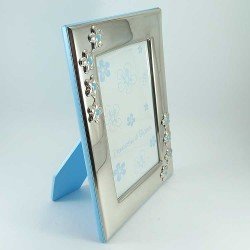 Marco de fotos para bebé tamaño 15 x 10 cm con flores esmaltadas azul