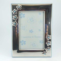 Marco de fotos para bebé tamaño 15 x 10 cm con flores esmaltadas azul