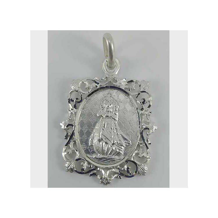 Medalla cuadrada de la Virgen de la Barquera en plata 925