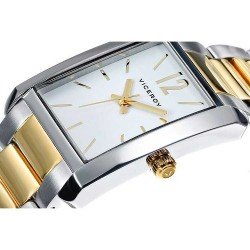 Reloj analógico cuadrado de hombre Viceroy 40381-5, plateado y dorado.