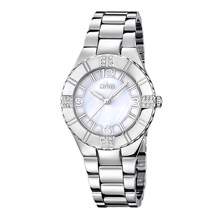 Reloj analógico de moda para mujer Lotus 15905/1, circonitas en bisel.