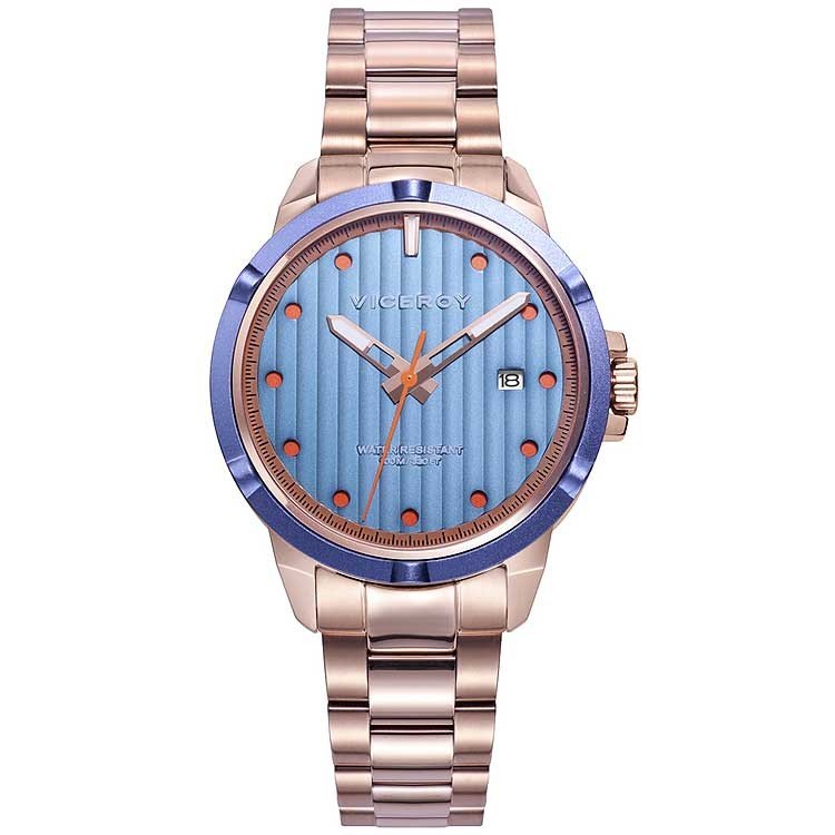 Reloj de señora cobrizo Viceroy 471304-37.Bisel pavonado en azul