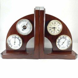 Sujetalibros con termómetro, barómetro, higrómetro y reloj
