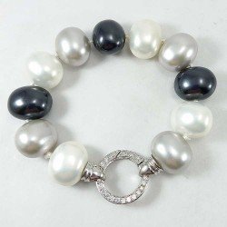 Pulsera de perlas gruesas con broche de plata 925 con circonitas