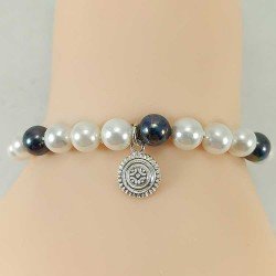 Pulsera de perlas blancas y azules de fantasía con estela de Cantabria