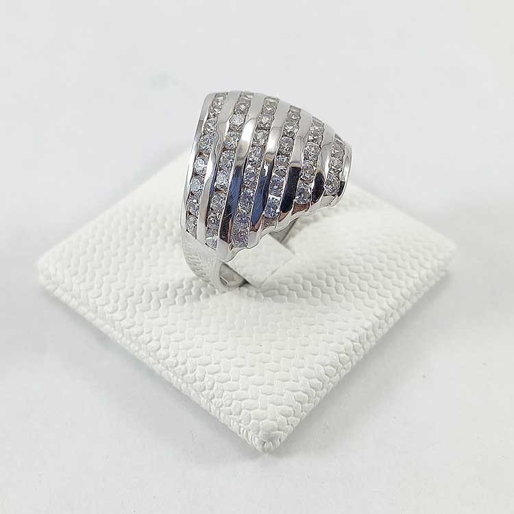 Anillo de mujer en plata de ley 925 con varias hileras de circonitas