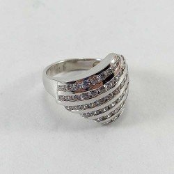 Anillo de mujer en plata de ley 925 con varias hileras de circonitas