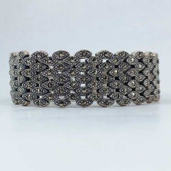 Pulsera ancha de señora en plata 925 envejecida con marcasitas
