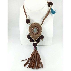 copy of Collar largo de mujer en cuero marrón con cuentas de colores