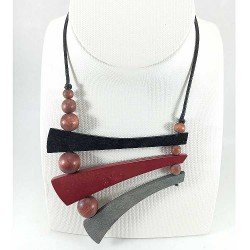 copy of Collar largo de mujer en cuero marrón con cuentas de colores