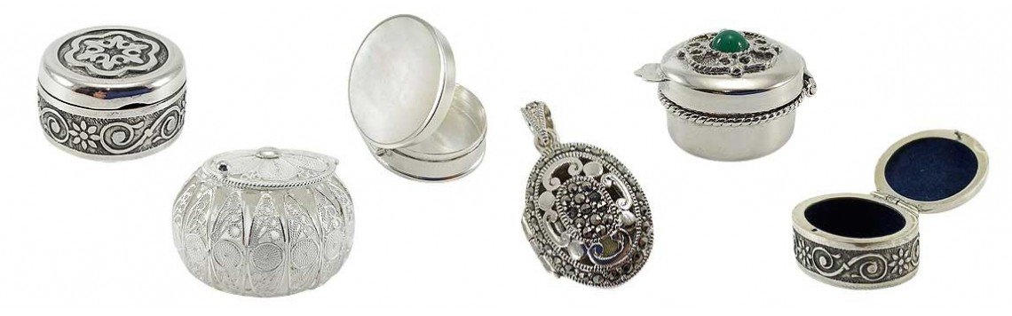 Pocket pillboxes or silver or metallic pendant